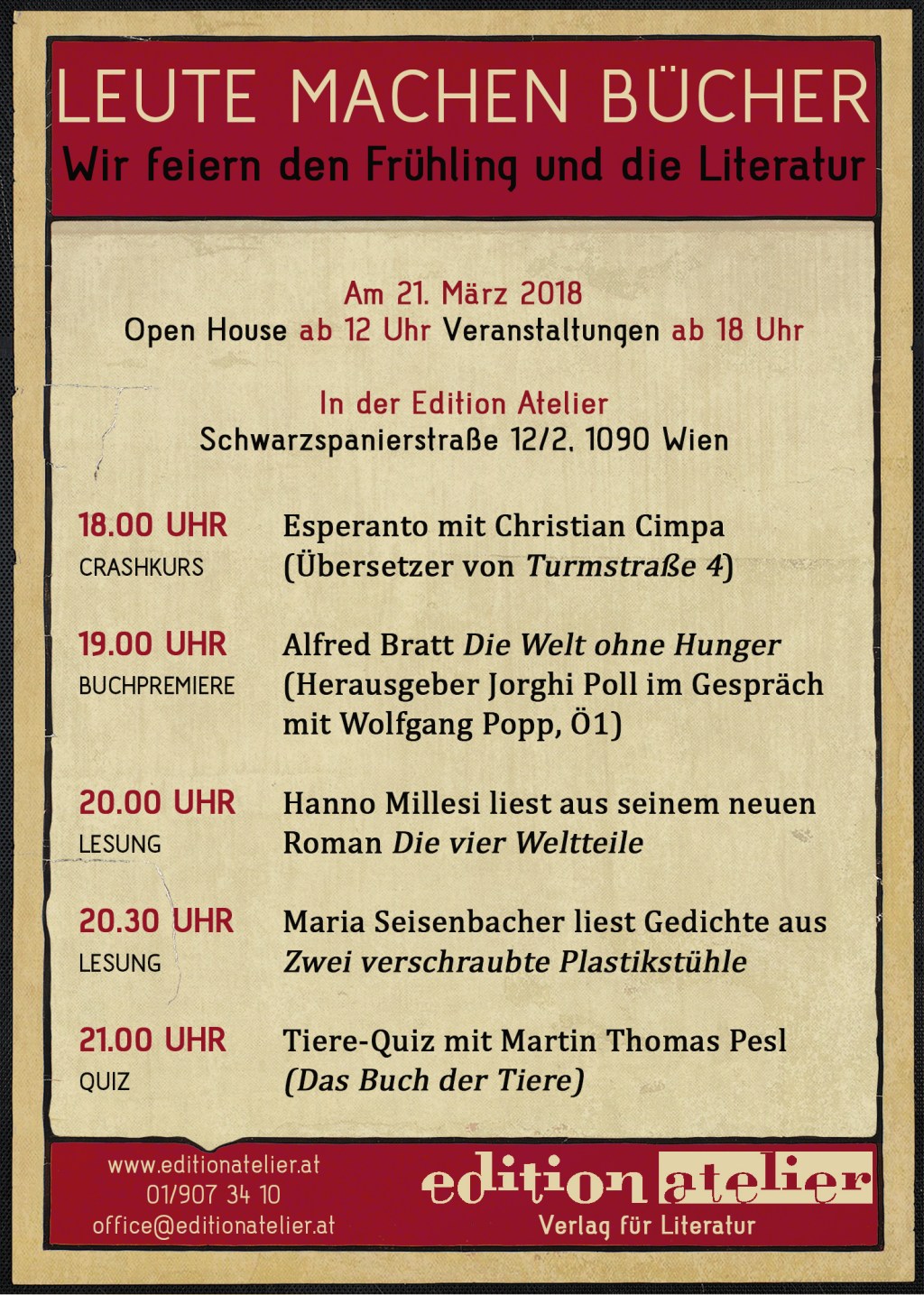 Lesung Frühlingsfest Edition Atelier,&nbsp;21.3.2018